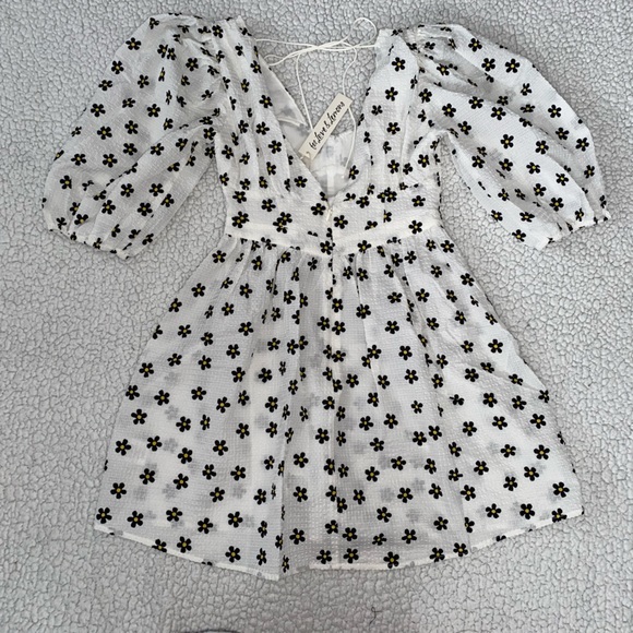 For Love and Lemons Black and White Floral Puff Sleeve Dress - Picture 3 of 5